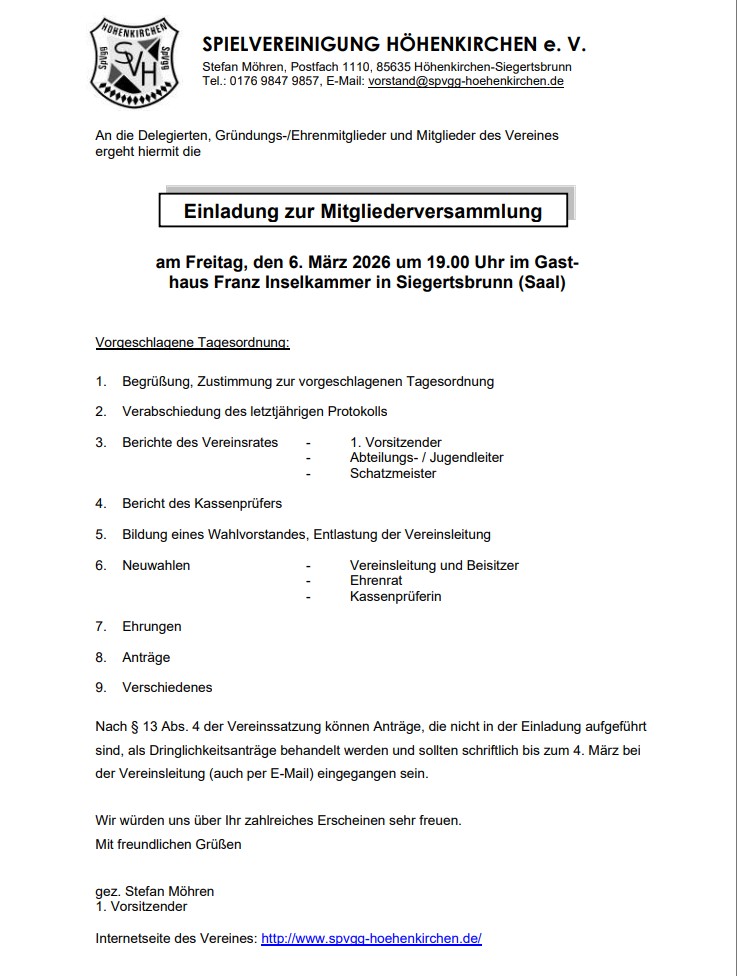 Einladung Einladung zur Mitgliederversammlung